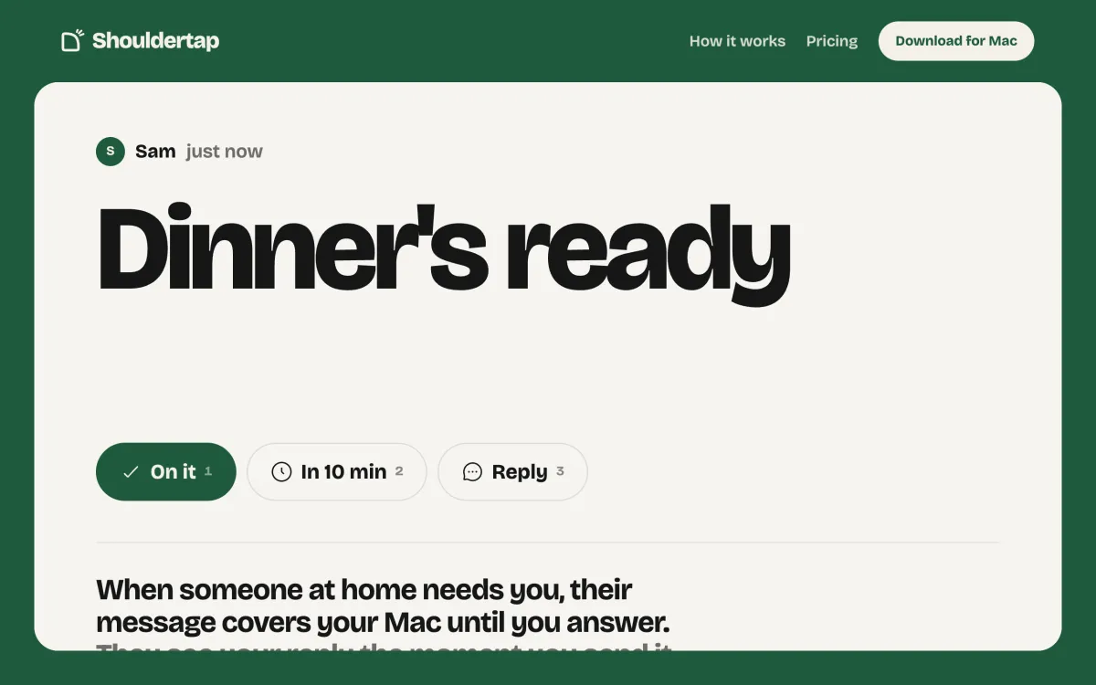 The Shouldertap landing page