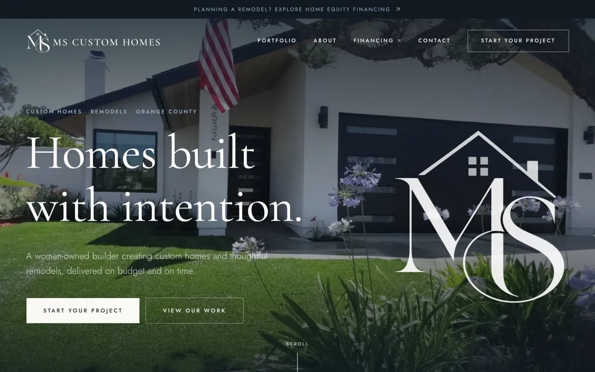 The MS Custom Homes home page